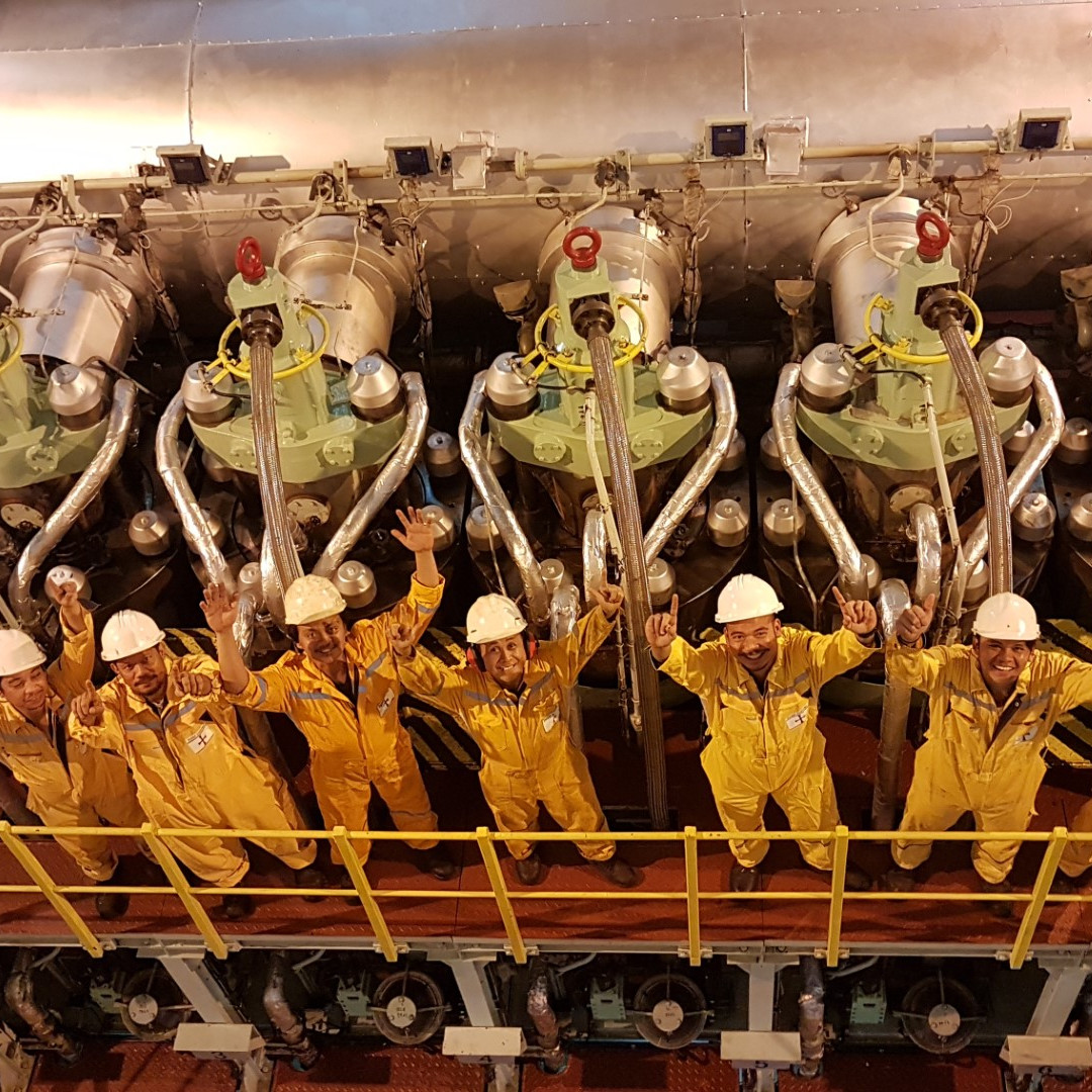 DSS crew in ship's engine room